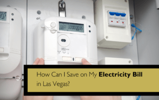 Close-up of electric meters and a control panel; caption asks how to save on your electricity bill in Las Vegas.