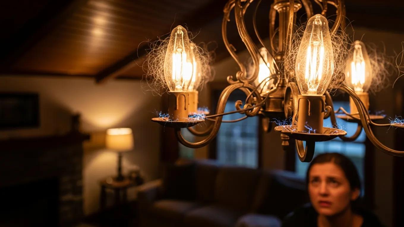 Close-up of flickering lights indicating electrical overload in a home