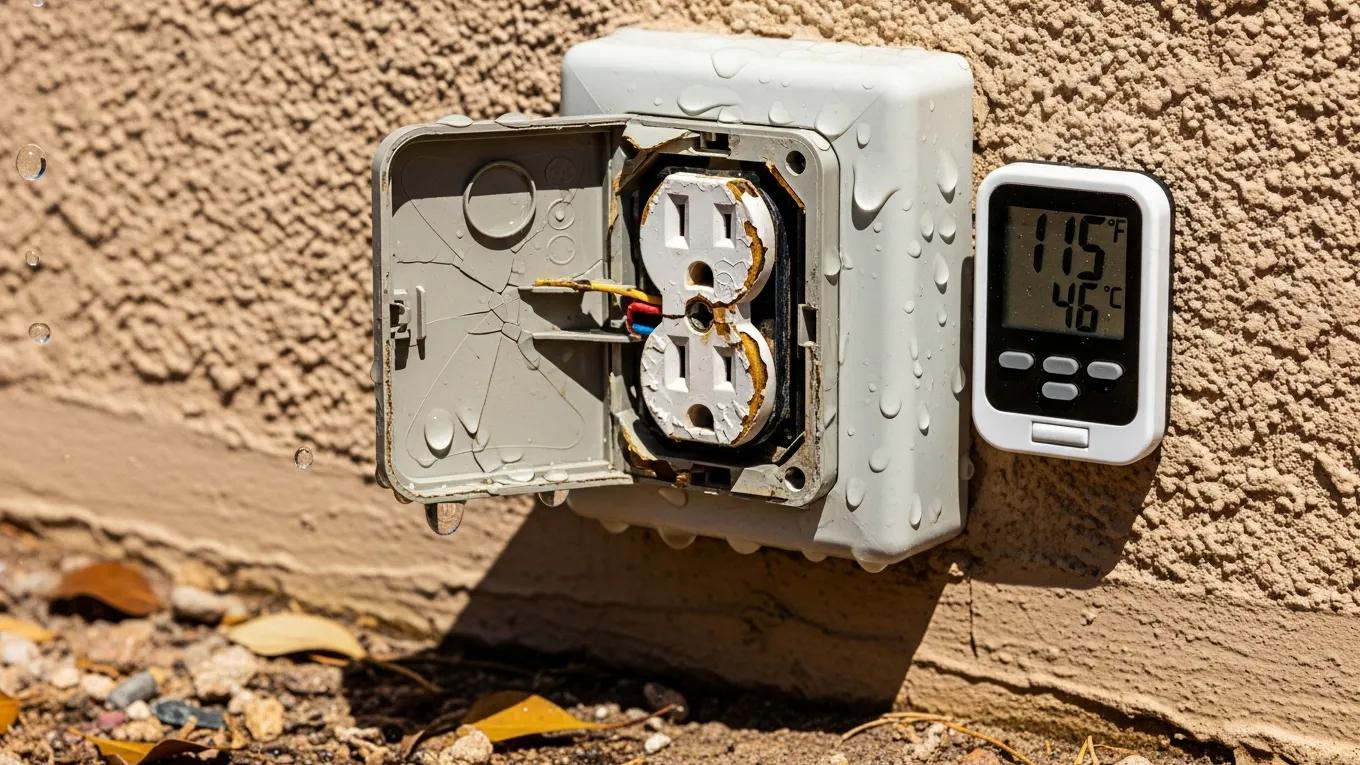 Outdoor electrical outlet affected by Las Vegas climate conditions