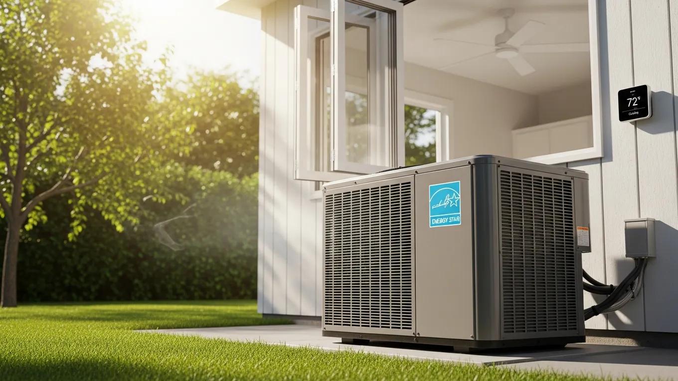 High-efficiency air conditioning unit and smart thermostat for energy savings